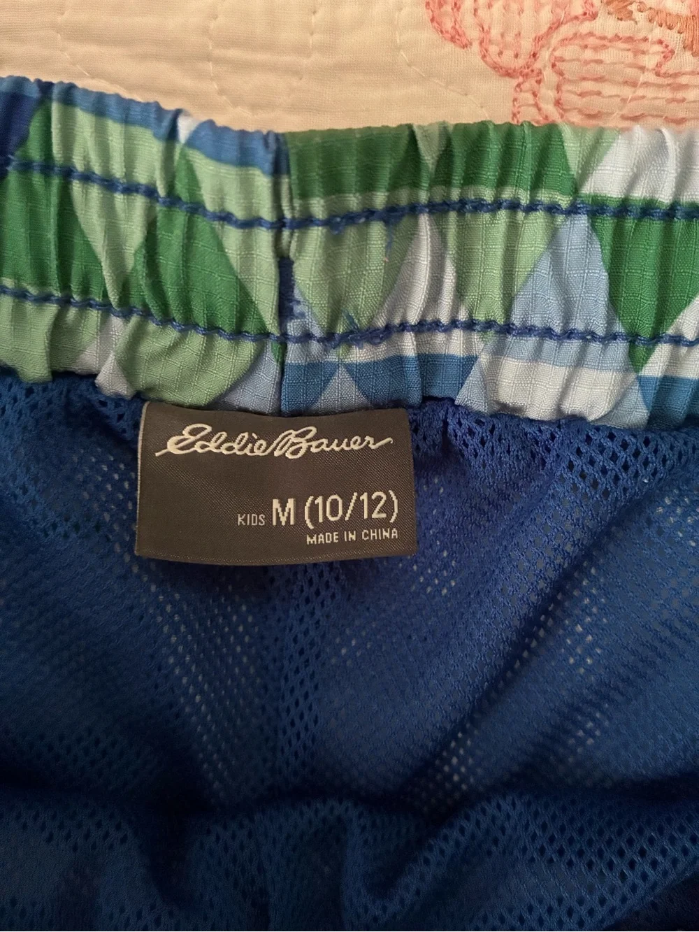 Eddie Bauer Boys Blue & Green Hybrid Swim Trunks/Athletic Shorts - size 10/12